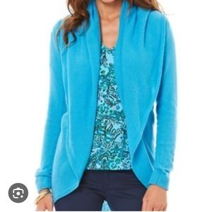 Lilly Pulitzer Turquoise Blue Hayden Cashmere Wrap Sweater Shawl Collar Drape